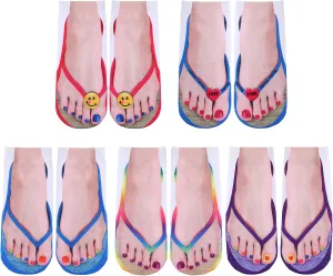 10 Pairs 3D Pattern Print Flip Flop Socks Manicure Print Socks That Look Like Shoes for Halloween Christmas Girls Party Gift