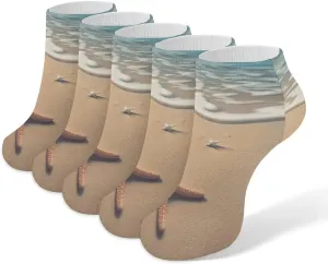 5 Pairs Ankle Socks Soft Breathable No Show Socks Comfortable Cotton Low Cut Casual Socks for Women Men 3D Beautiful Starfish on Beach Sand
