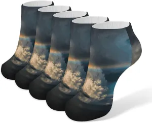 5 Pairs Ankle Socks Soft Breathable No Show Socks Comfortable Cotton Low Cut Casual Socks for Women Men A Rainbow in The