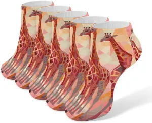 5 Pairs Ankle Socks Soft Breathable No Show Socks Comfortable Cotton Low Cut Casual Socks for Women Men A Set of Giraffe Patterns