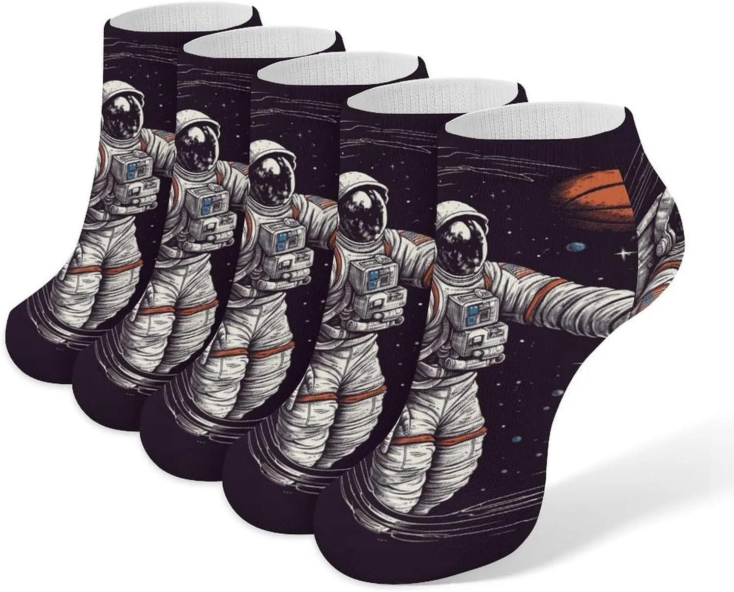 5 Pairs Ankle Socks Soft Breathable No Show Socks Comfortable Cotton Low Cut Casual Socks for Women Men Astronaut Space Basketball