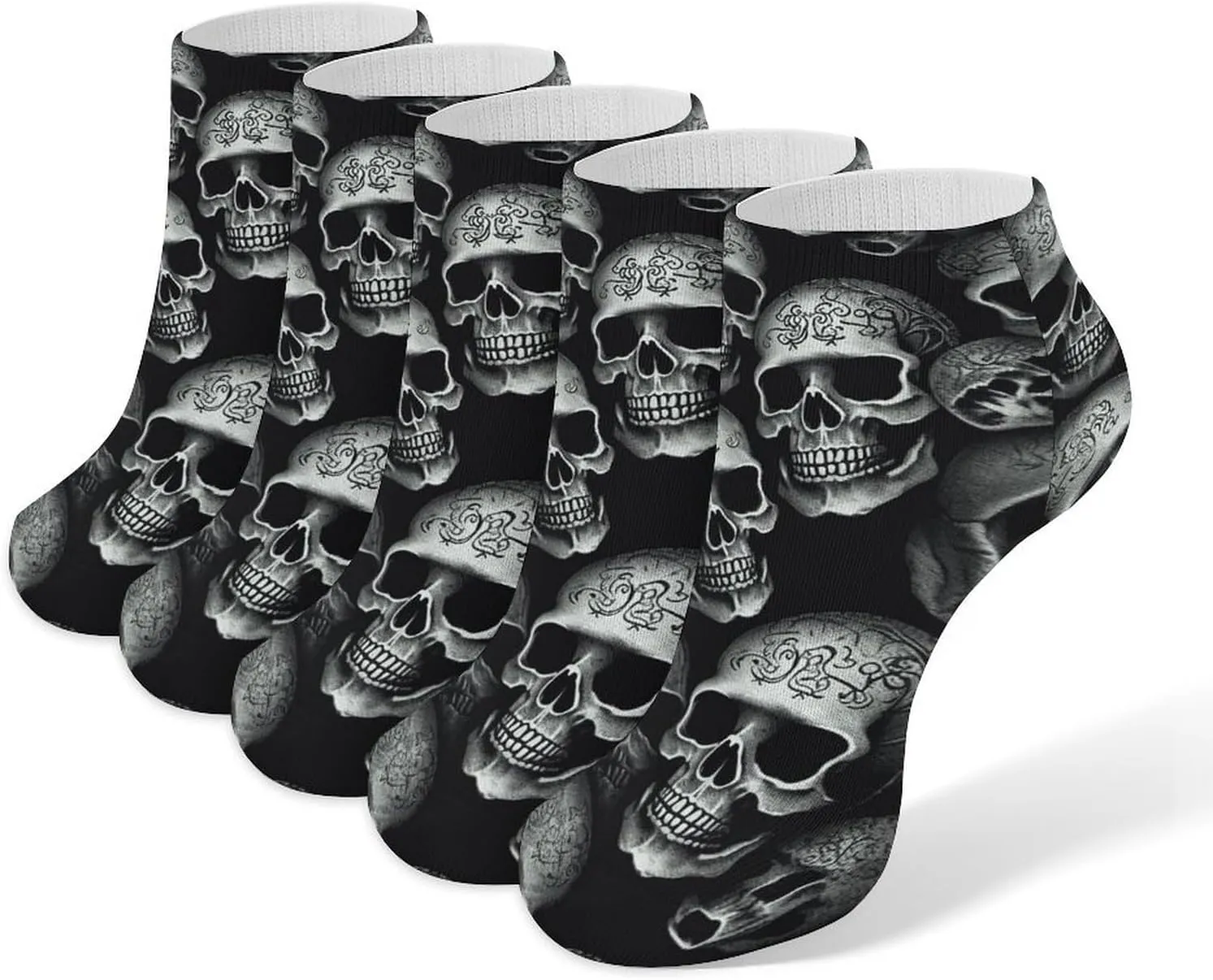 5 Pairs Ankle Socks Soft Breathable No Show Socks Comfortable Cotton Low Cut Casual Socks for Women Men Black Skull