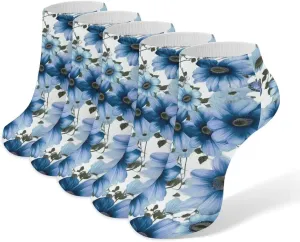 5 Pairs Ankle Socks Soft Breathable No Show Socks Comfortable Cotton Low Cut Casual Socks for Women Men Blooming Blue Daisy