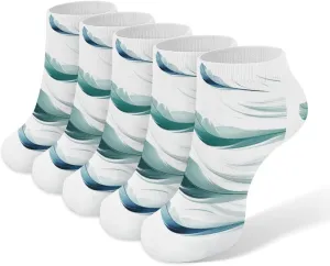 5 Pairs Ankle Socks Soft Breathable No Show Socks Comfortable Cotton Low Cut Casual Socks for Women Men Blue Feather