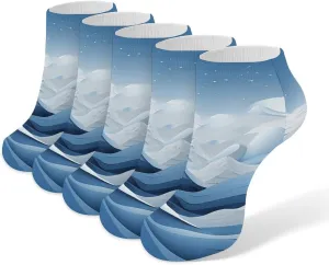 5 Pairs Ankle Socks Soft Breathable No Show Socks Comfortable Cotton Low Cut Casual Socks for Women Men Blue Mountain View