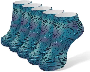 5 Pairs Ankle Socks Soft Breathable No Show Socks Comfortable Cotton Low Cut Casual Socks for Women Men Blue Zebra Print