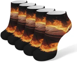 5 Pairs Ankle Socks Soft Breathable No Show Socks Comfortable Cotton Low Cut Casual Socks for Women Men Burning Basketball Pictures
