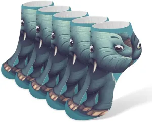 5 Pairs Ankle Socks Soft Breathable No Show Socks Comfortable Cotton Low Cut Casual Socks for Women Men Cartoon Elephant