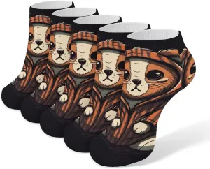 5 Pairs Ankle Socks Soft Breathable No Show Socks Comfortable Cotton Low Cut Casual Socks for Women Men Cartoon Lion in Pajamas