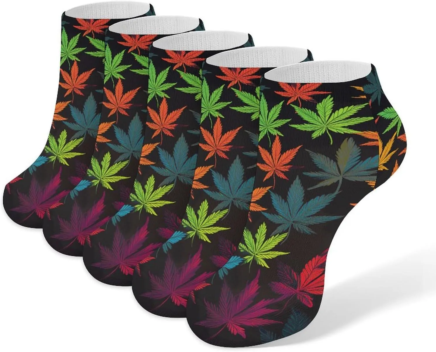 5 Pairs Ankle Socks Soft Breathable No Show Socks Comfortable Cotton Low Cut Casual Socks for Women Men Colorful Cannabis Leaves