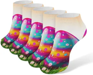 5 Pairs Ankle Socks Soft Breathable No Show Socks Comfortable Cotton Low Cut Casual Socks for Women Men Colorful Easter Egg