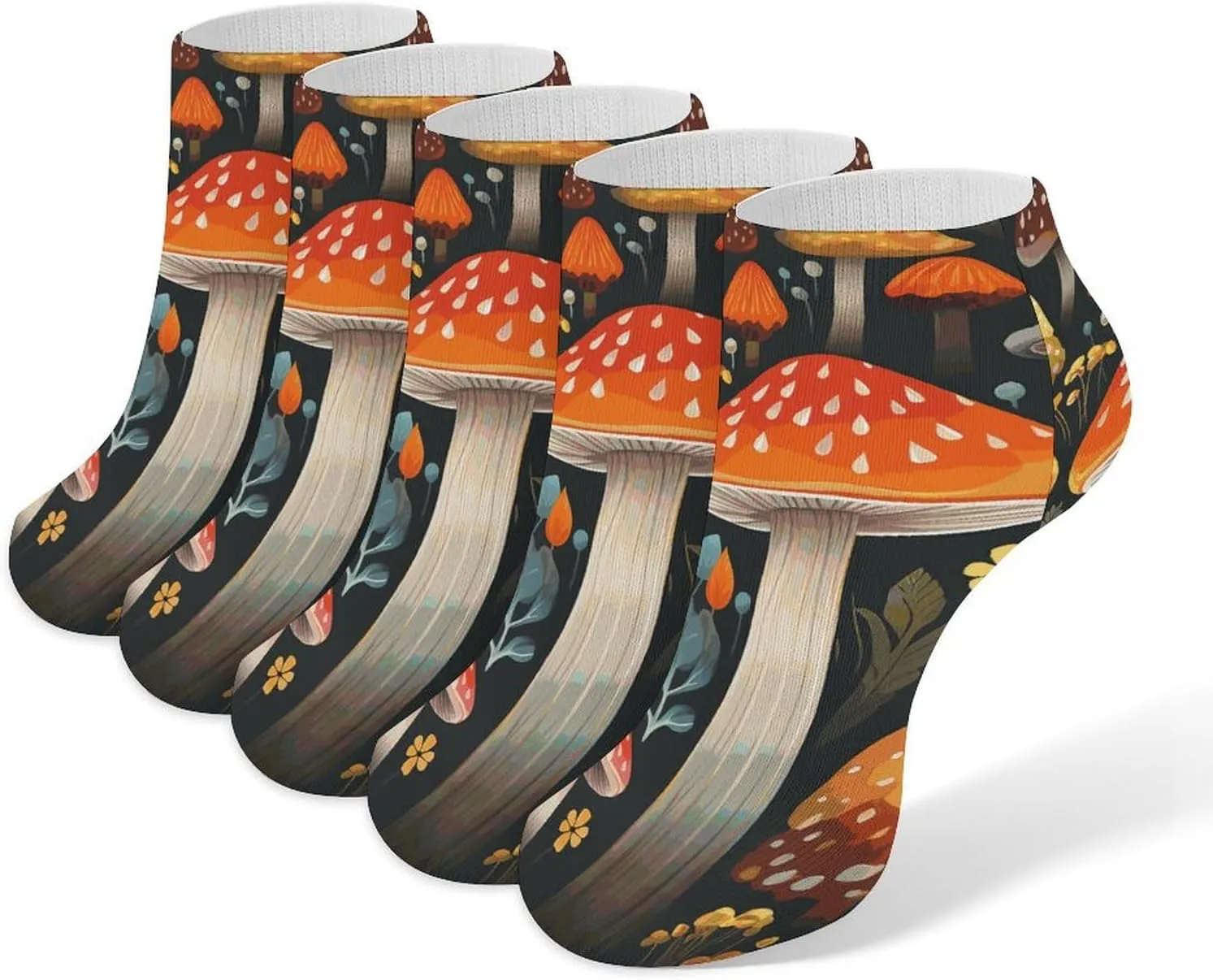5 Pairs Ankle Socks Soft Breathable No Show Socks Comfortable Cotton Low Cut Casual Socks for Women Men Colorful Mushroom