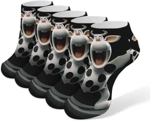5 Pairs Ankle Socks Soft Breathable No Show Socks Comfortable Cotton Low Cut Casual Socks for Women Men Cow Opens Arms
