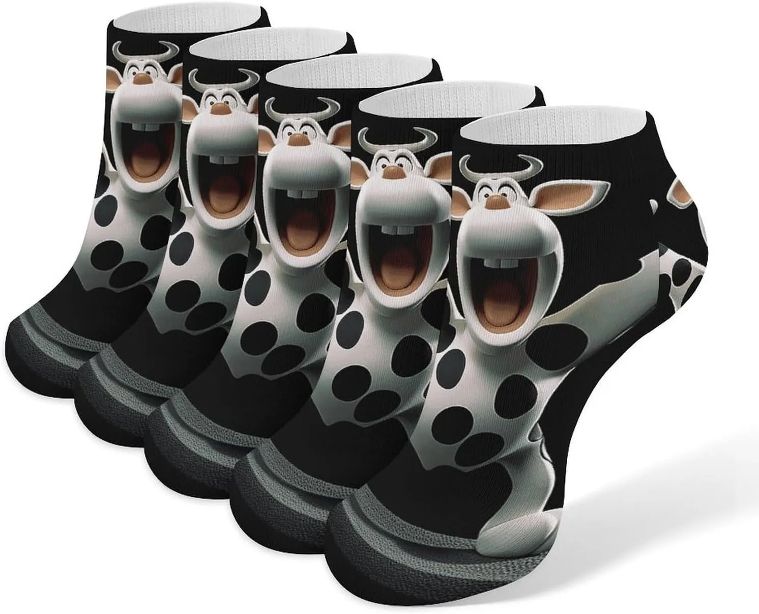 5 Pairs Ankle Socks Soft Breathable No Show Socks Comfortable Cotton Low Cut Casual Socks for Women Men Cow Opens Arms