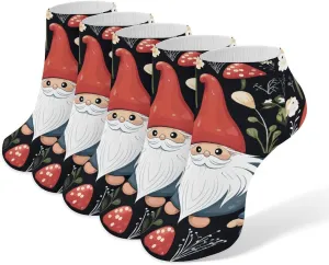 5 Pairs Ankle Socks Soft Breathable No Show Socks Comfortable Cotton Low Cut Casual Socks for Women Men Cute Gnomes