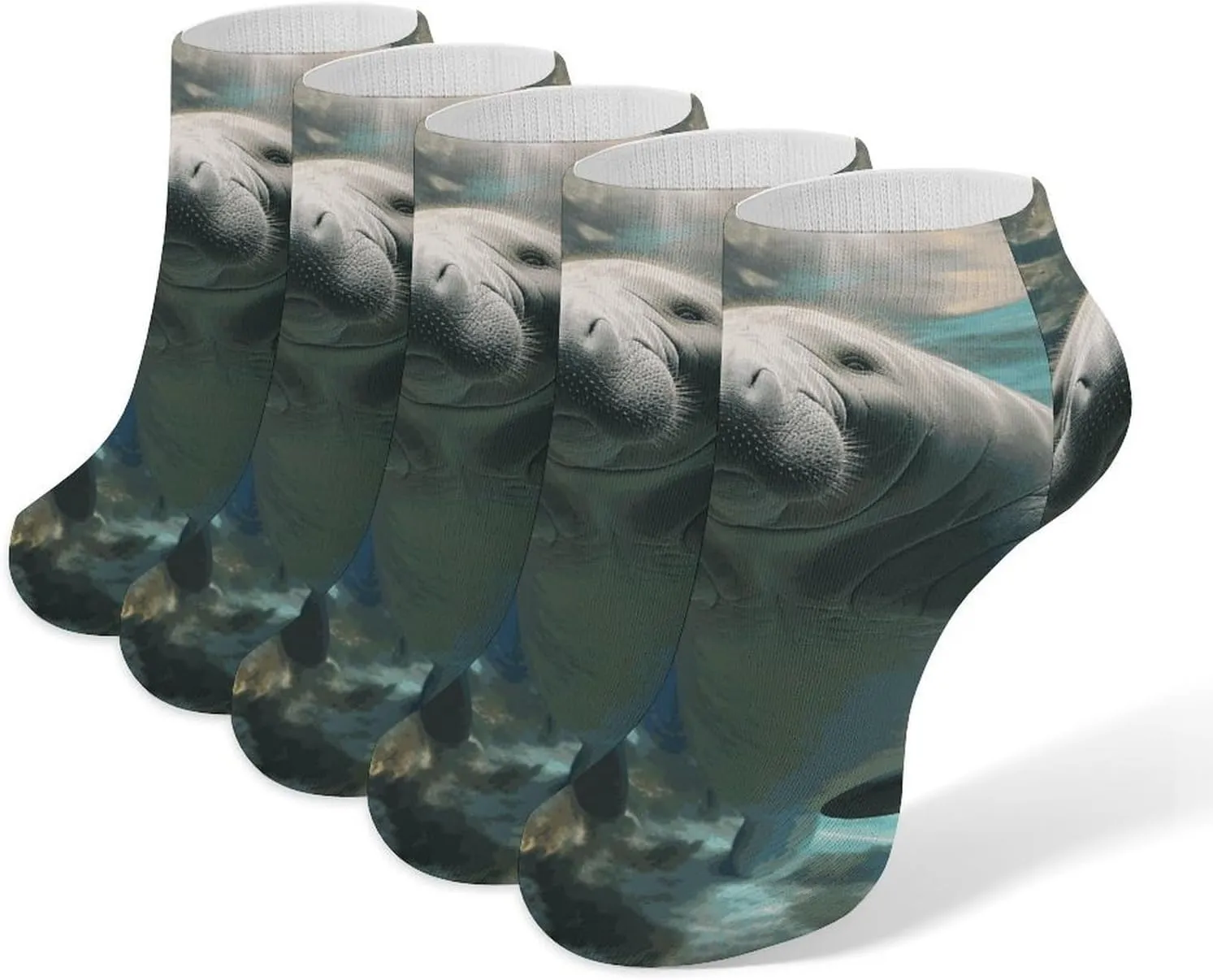 5 Pairs Ankle Socks Soft Breathable No Show Socks Comfortable Cotton Low Cut Casual Socks for Women Men Cute Sea Animal Manatee