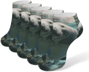 5 Pairs Ankle Socks Soft Breathable No Show Socks Comfortable Cotton Low Cut Casual Socks for Women Men Cute Sea Animal Manatee