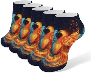 5 Pairs Ankle Socks Soft Breathable No Show Socks Comfortable Cotton Low Cut Casual Socks for Women Men Fire And Water Phoenix