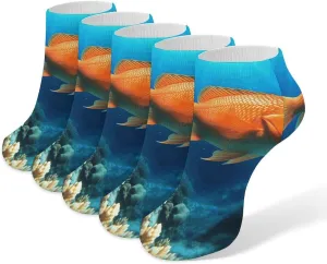 5 Pairs Ankle Socks Soft Breathable No Show Socks Comfortable Cotton Low Cut Casual Socks for Women Men Fish on The Bottom of The Sea