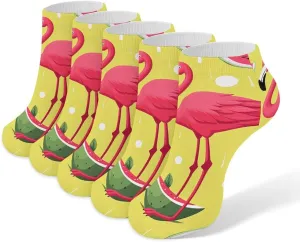 5 Pairs Ankle Socks Soft Breathable No Show Socks Comfortable Cotton Low Cut Casual Socks for Women Men Flamingo And Watermelon