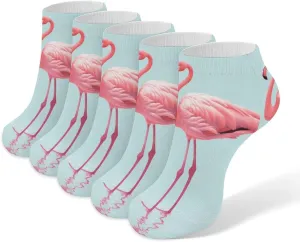 5 Pairs Ankle Socks Soft Breathable No Show Socks Comfortable Cotton Low Cut Casual Socks for Women Men Flamingo