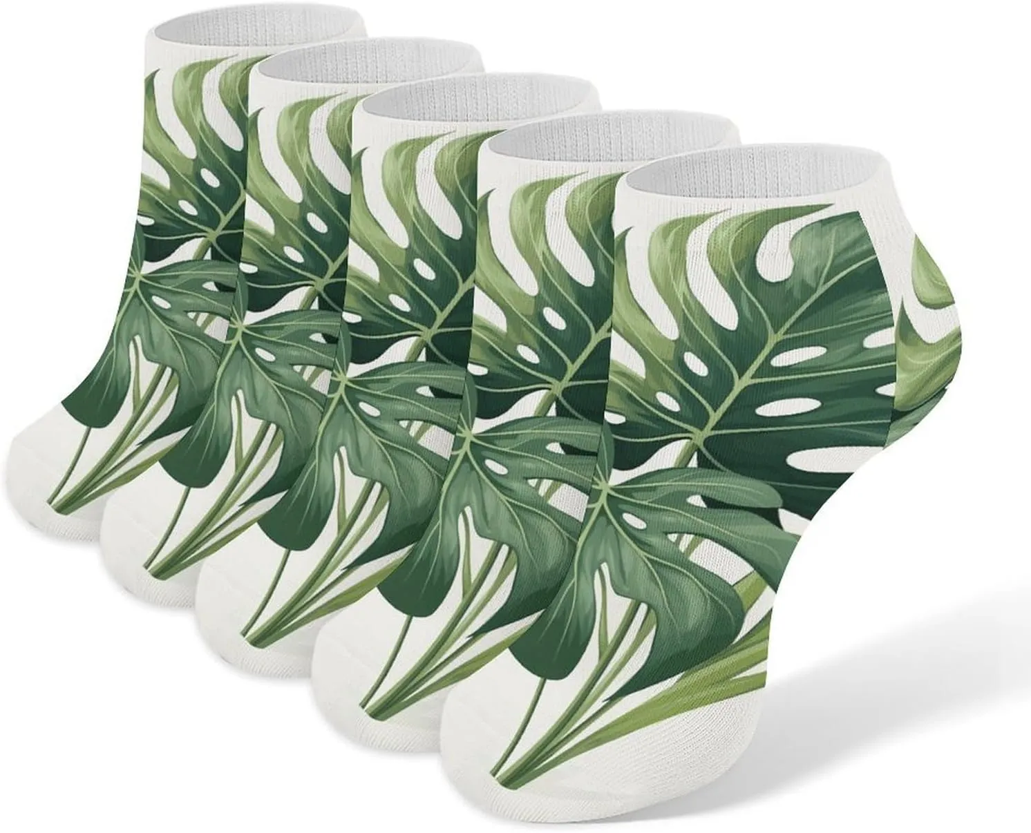 5 Pairs Ankle Socks Soft Breathable No Show Socks Comfortable Cotton Low Cut Casual Socks for Women Men Flat Plant