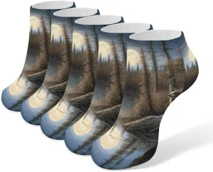 5 Pairs Ankle Socks Soft Breathable No Show Socks Comfortable Cotton Low Cut Casual Socks for Women Men Forest Bears Full Moon Lake