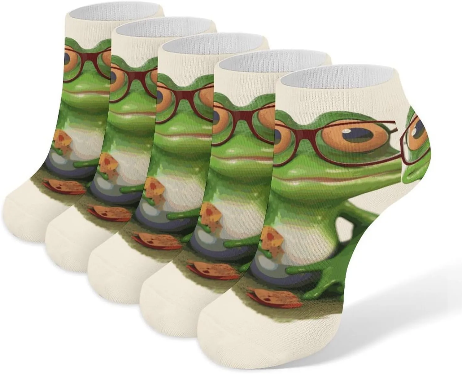 5 Pairs Ankle Socks Soft Breathable No Show Socks Comfortable Cotton Low Cut Casual Socks for Women Men Frog Wearing Glasses