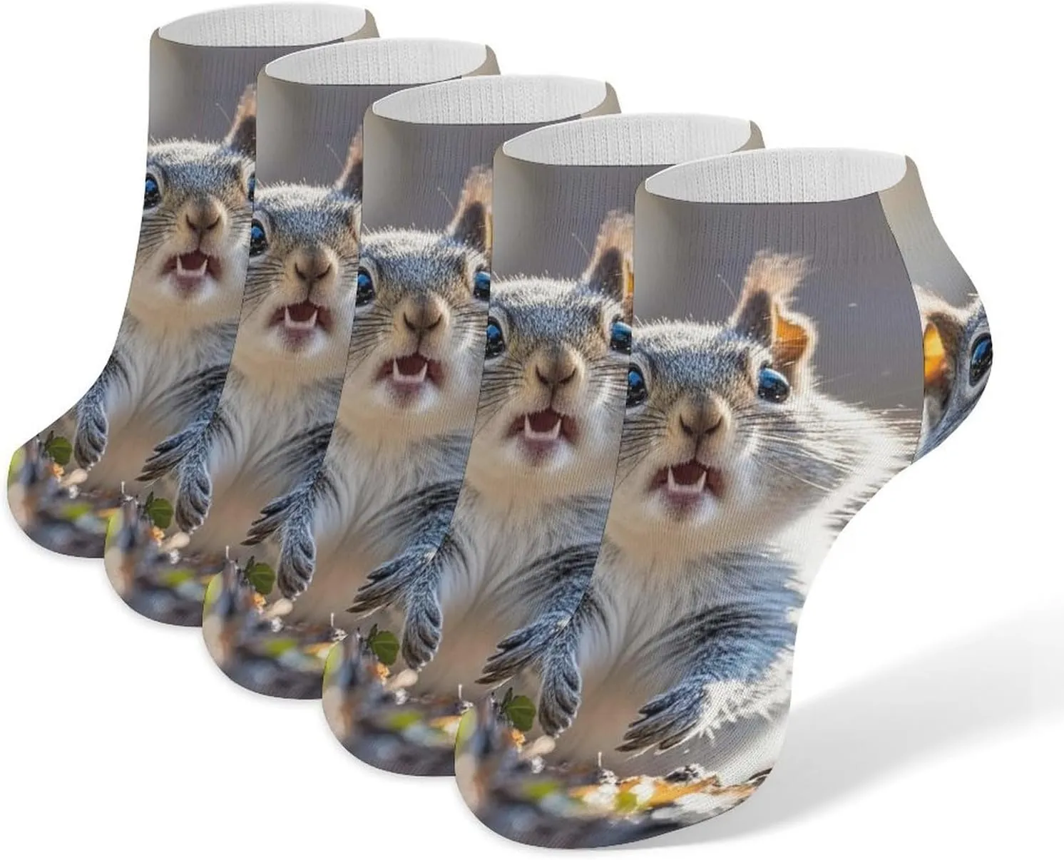 5 Pairs Ankle Socks Soft Breathable No Show Socks Comfortable Cotton Low Cut Casual Socks for Women Men Funny Cute Squirrel