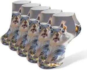 5 Pairs Ankle Socks Soft Breathable No Show Socks Comfortable Cotton Low Cut Casual Socks for Women Men Funny Cute Squirrel