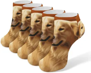 5 Pairs Ankle Socks Soft Breathable No Show Socks Comfortable Cotton Low Cut Casual Socks for Women Men Golden Dog