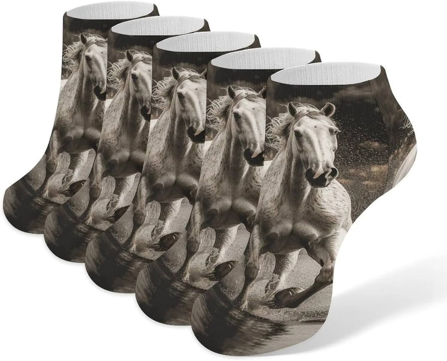 5 Pairs Ankle Socks Soft Breathable No Show Socks Comfortable Cotton Low Cut Casual Socks for Women Men Horse Running by The Water
