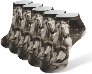 5 Pairs Ankle Socks Soft Breathable No Show Socks Comfortable Cotton Low Cut Casual Socks for Women Men Horse Running by The Water