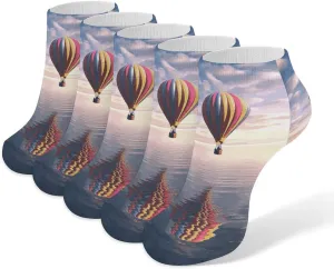5 Pairs Ankle Socks Soft Breathable No Show Socks Comfortable Cotton Low Cut Casual Socks for Women Men Hot Air Balloon Over The Sea