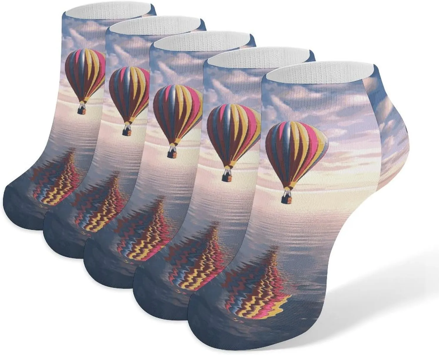 5 Pairs Ankle Socks Soft Breathable No Show Socks Comfortable Cotton Low Cut Casual Socks for Women Men Hot Air Balloon Over The Sea