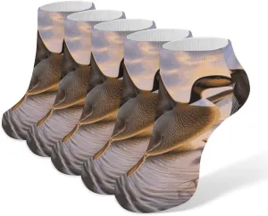 5 Pairs Ankle Socks Soft Breathable No Show Socks Comfortable Cotton Low Cut Casual Socks for Women Men Hunting Flying Wild Ducks