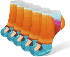 5 Pairs Ankle Socks Soft Breathable No Show Socks Comfortable Cotton Low Cut Casual Socks for Women Men Ice Popsicles