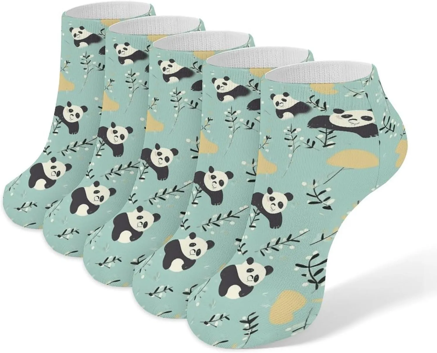 5 Pairs Ankle Socks Soft Breathable No Show Socks Comfortable Cotton Low Cut Casual Socks for Women Men Lovely Pandas