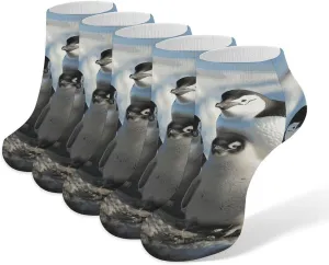 5 Pairs Ankle Socks Soft Breathable No Show Socks Comfortable Cotton Low Cut Casual Socks for Women Men Penguin Parents And Chicks Antarctica Large