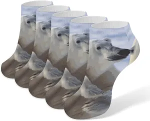 5 Pairs Ankle Socks Soft Breathable No Show Socks Comfortable Cotton Low Cut Casual Socks for Women Men Polar Bear