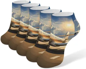 5 Pairs Ankle Socks Soft Breathable No Show Socks Comfortable Cotton Low Cut Casual Socks for Women Men Private Plane