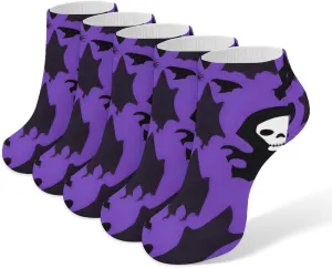 5 Pairs Ankle Socks Soft Breathable No Show Socks Comfortable Cotton Low Cut Casual Socks for Women Men Purple Halloween