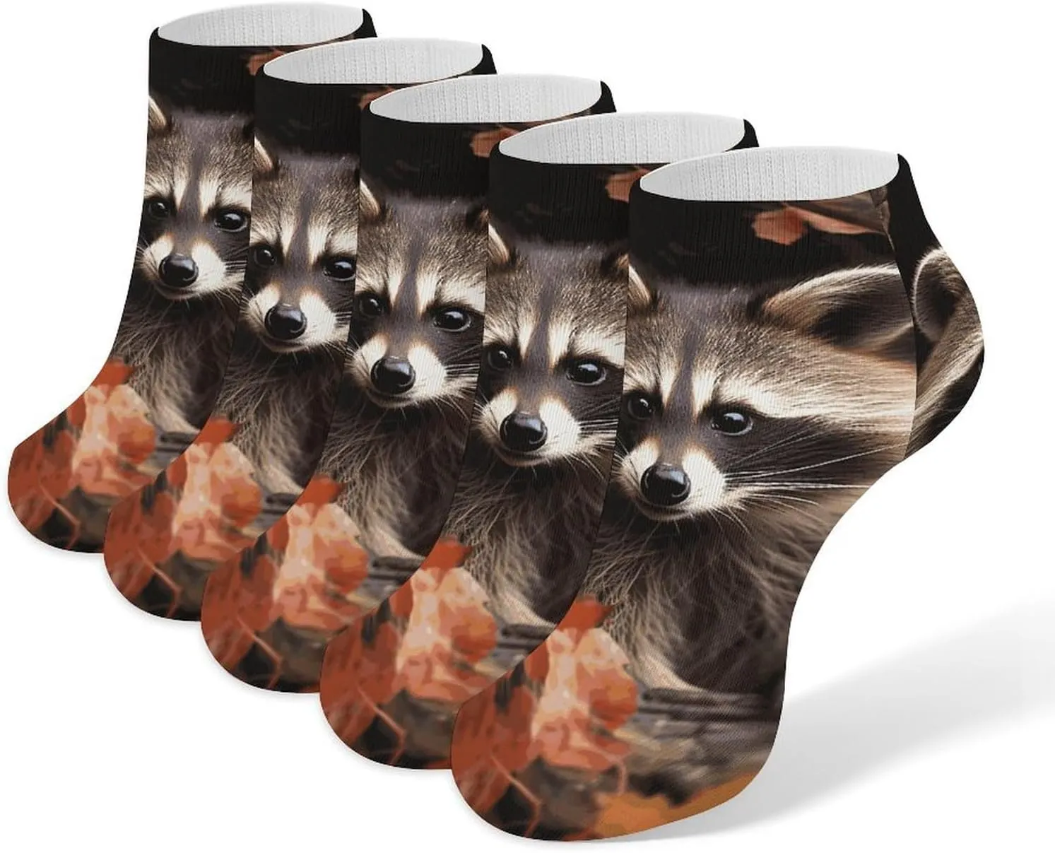 5 Pairs Ankle Socks Soft Breathable No Show Socks Comfortable Cotton Low Cut Casual Socks for Women Men Raccoon in The Fall Tree Hole