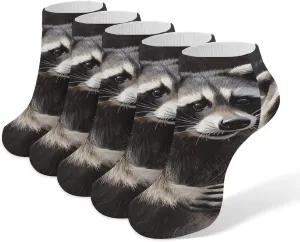 5 Pairs Ankle Socks Soft Breathable No Show Socks Comfortable Cotton Low Cut Casual Socks for Women Men Raccoon