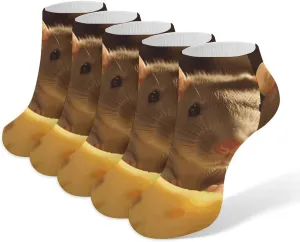 5 Pairs Ankle Socks Soft Breathable No Show Socks Comfortable Cotton Low Cut Casual Socks for Women Men Rat Eats Cheese