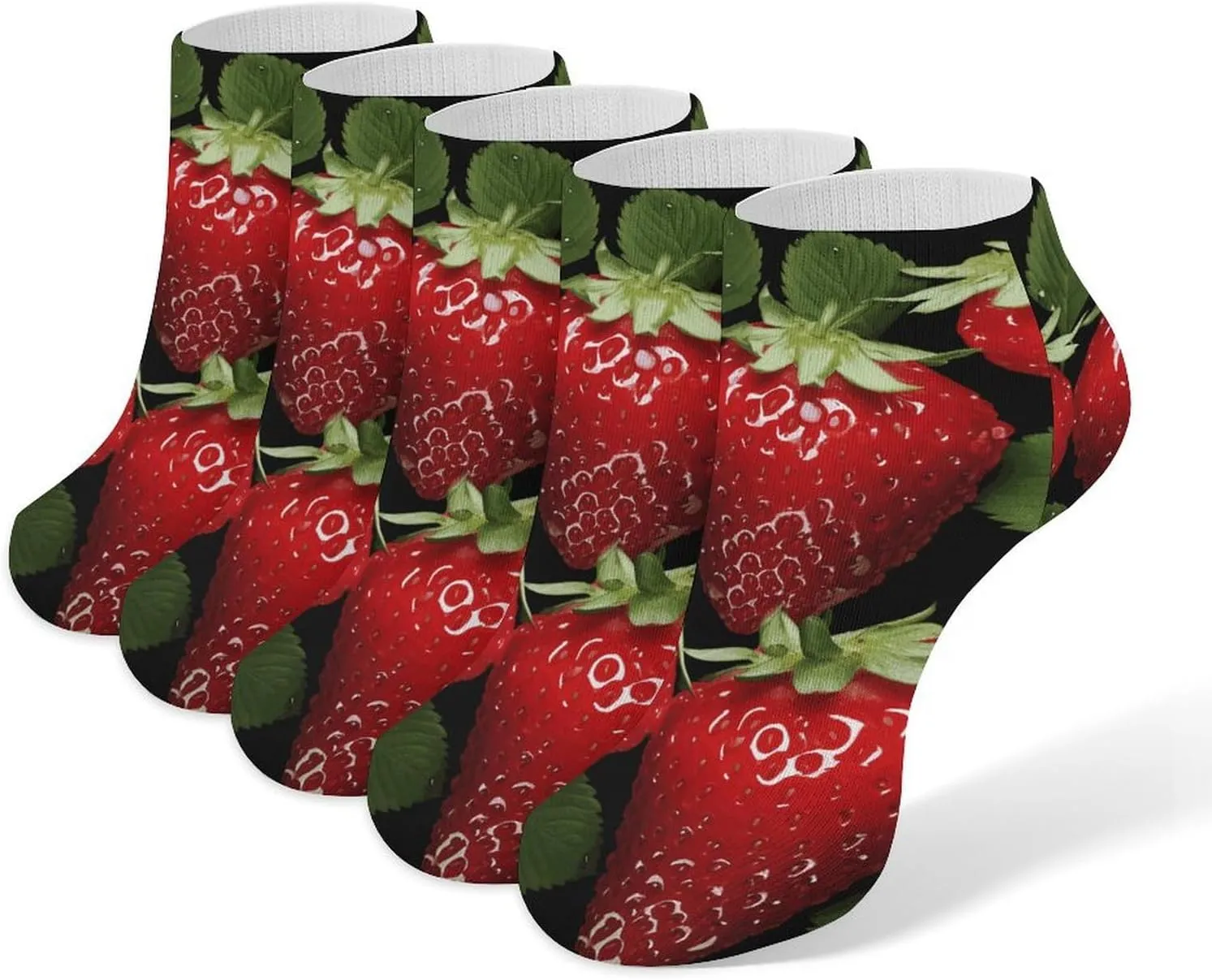 5 Pairs Ankle Socks Soft Breathable No Show Socks Comfortable Cotton Low Cut Casual Socks for Women Men Red Strawberry