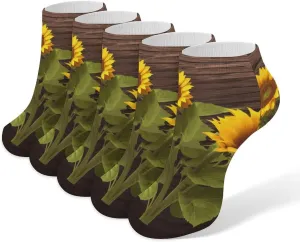 5 Pairs Ankle Socks Soft Breathable No Show Socks Comfortable Cotton Low Cut Casual Socks for Women Men Sunflower Plant