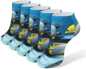 5 Pairs Ankle Socks Soft Breathable No Show Socks Comfortable Cotton Low Cut Casual Socks for Women Men Tropical Fish