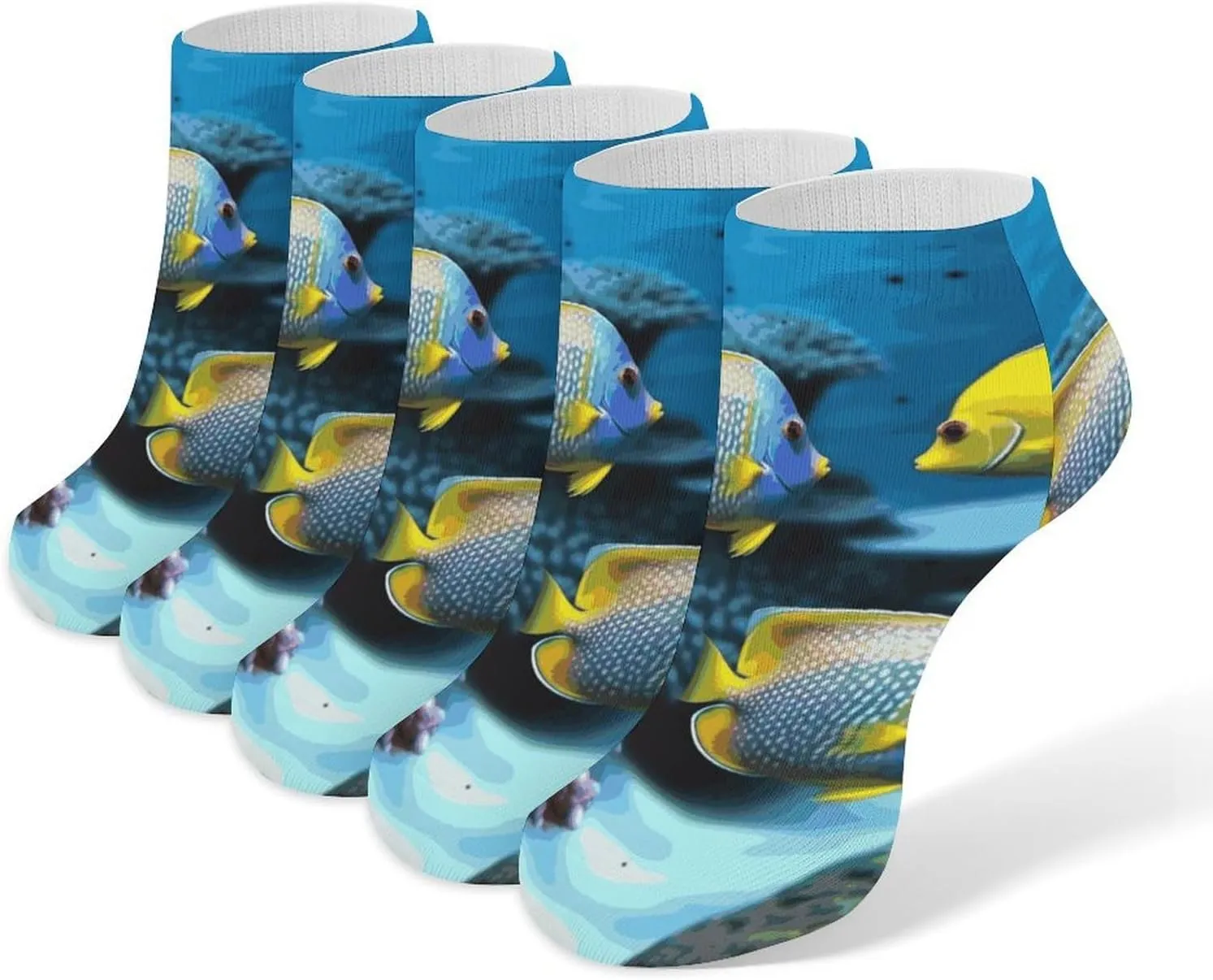 5 Pairs Ankle Socks Soft Breathable No Show Socks Comfortable Cotton Low Cut Casual Socks for Women Men Tropical Fish
