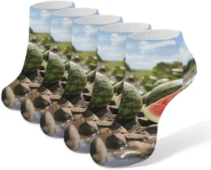 5 Pairs Ankle Socks Soft Breathable No Show Socks Comfortable Cotton Low Cut Casual Socks for Women Men Watermelon on The Ground